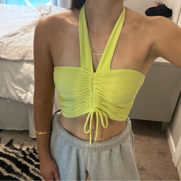 Urban Outfitters Tia Cinch Halter Top Green Crop Top Small - Picture 4 of 4